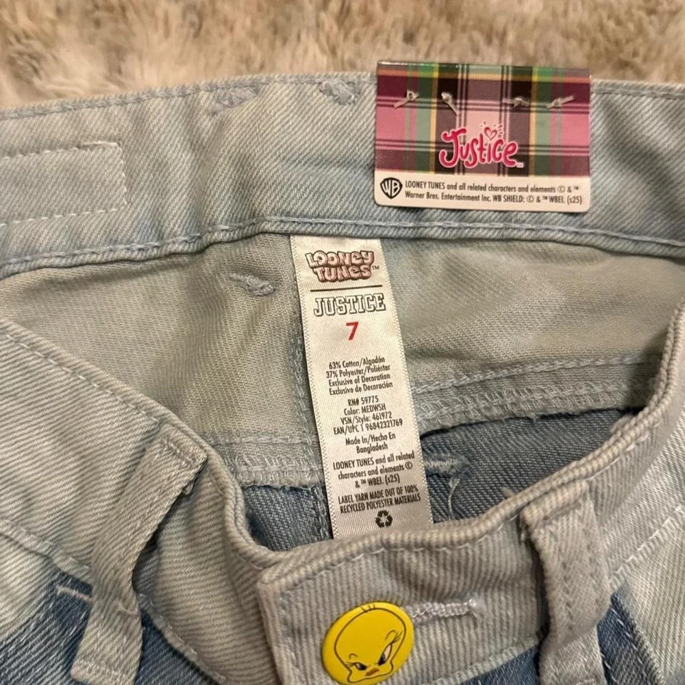NWT Justice youth girls, Looney Tunes barrel jeans, size 7